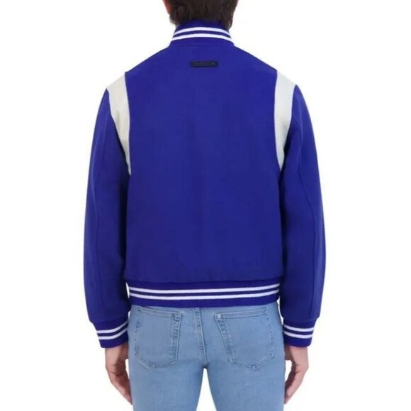 NWT HUDSON Mens Wool Varsity Bomber Jacket M Royal Blue Ivory Faux Leather $248 - Picture 3 of 13